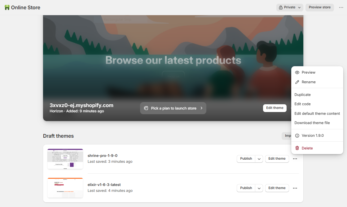 Installed themes list — Shrine Pro